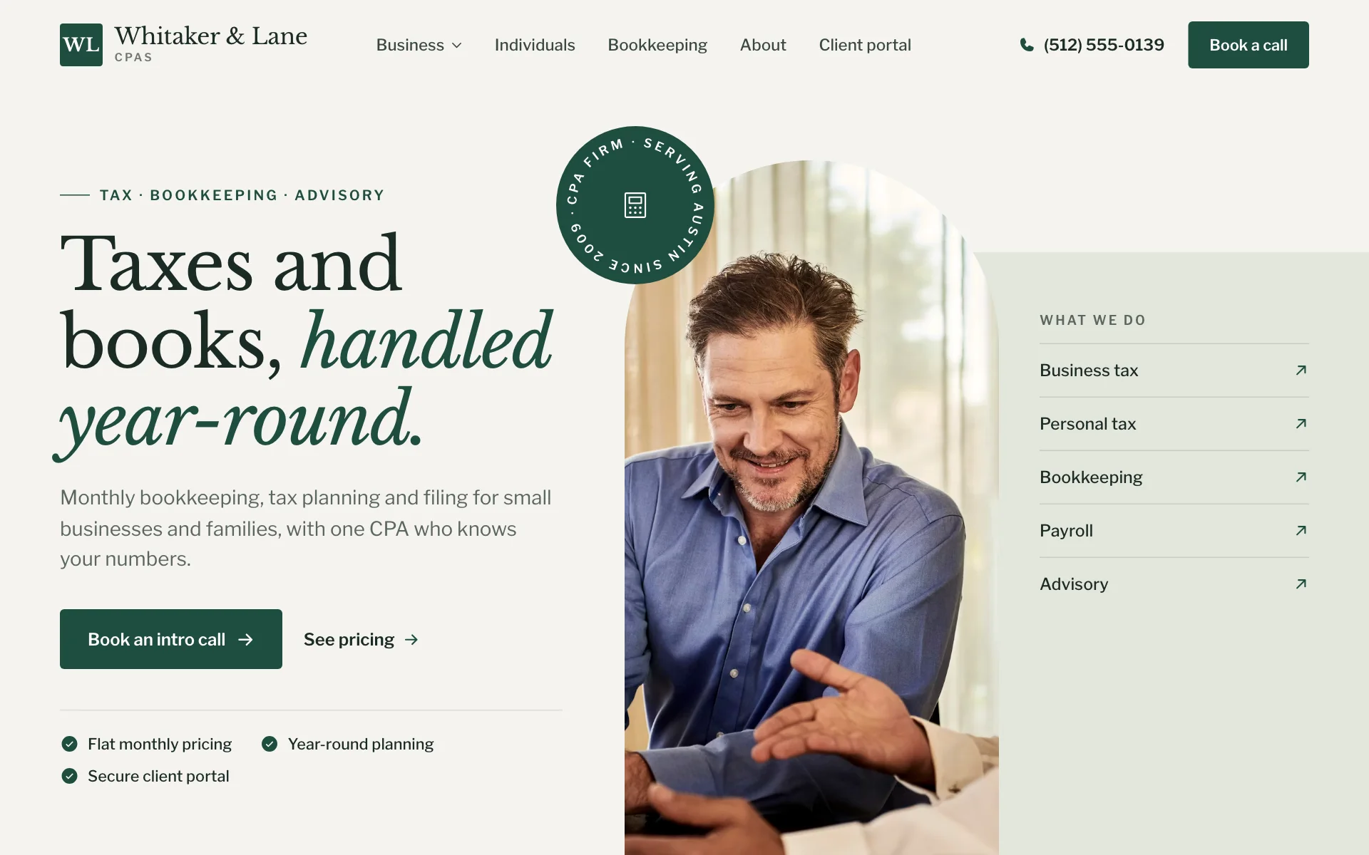 AI website for an accounting firm, built with Pantora