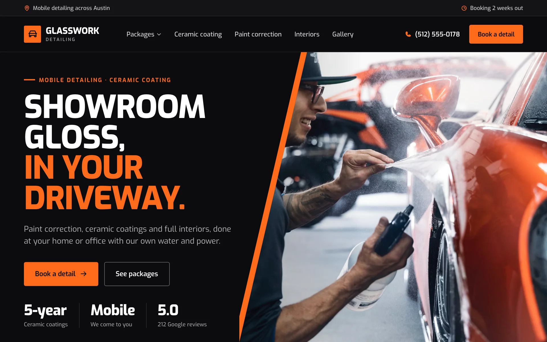 AI website for a detailing business, built with Pantora
