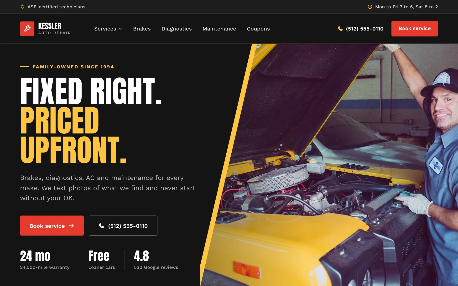AI website for an auto repair shop, built with Pantora