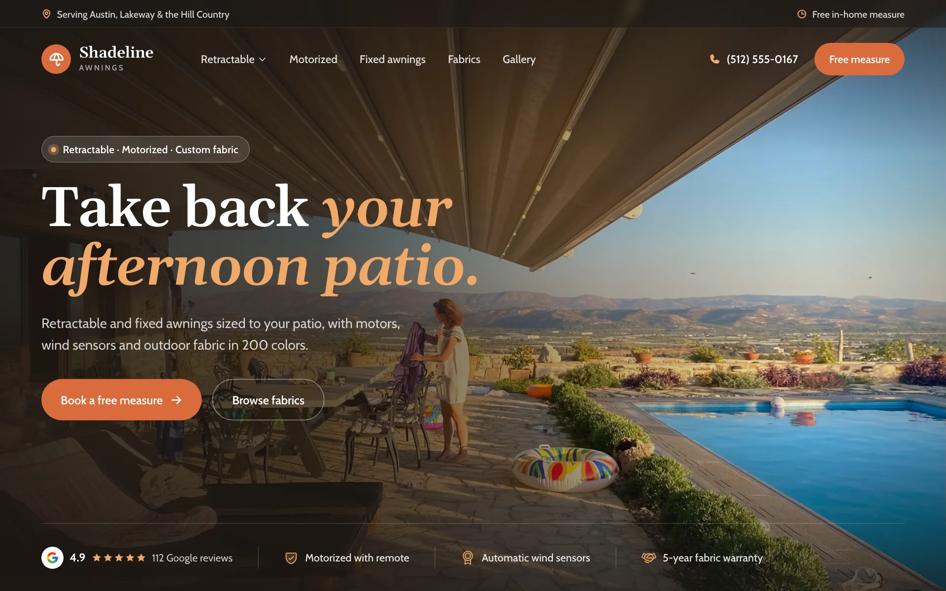 AI website for an awning company, built with Pantora