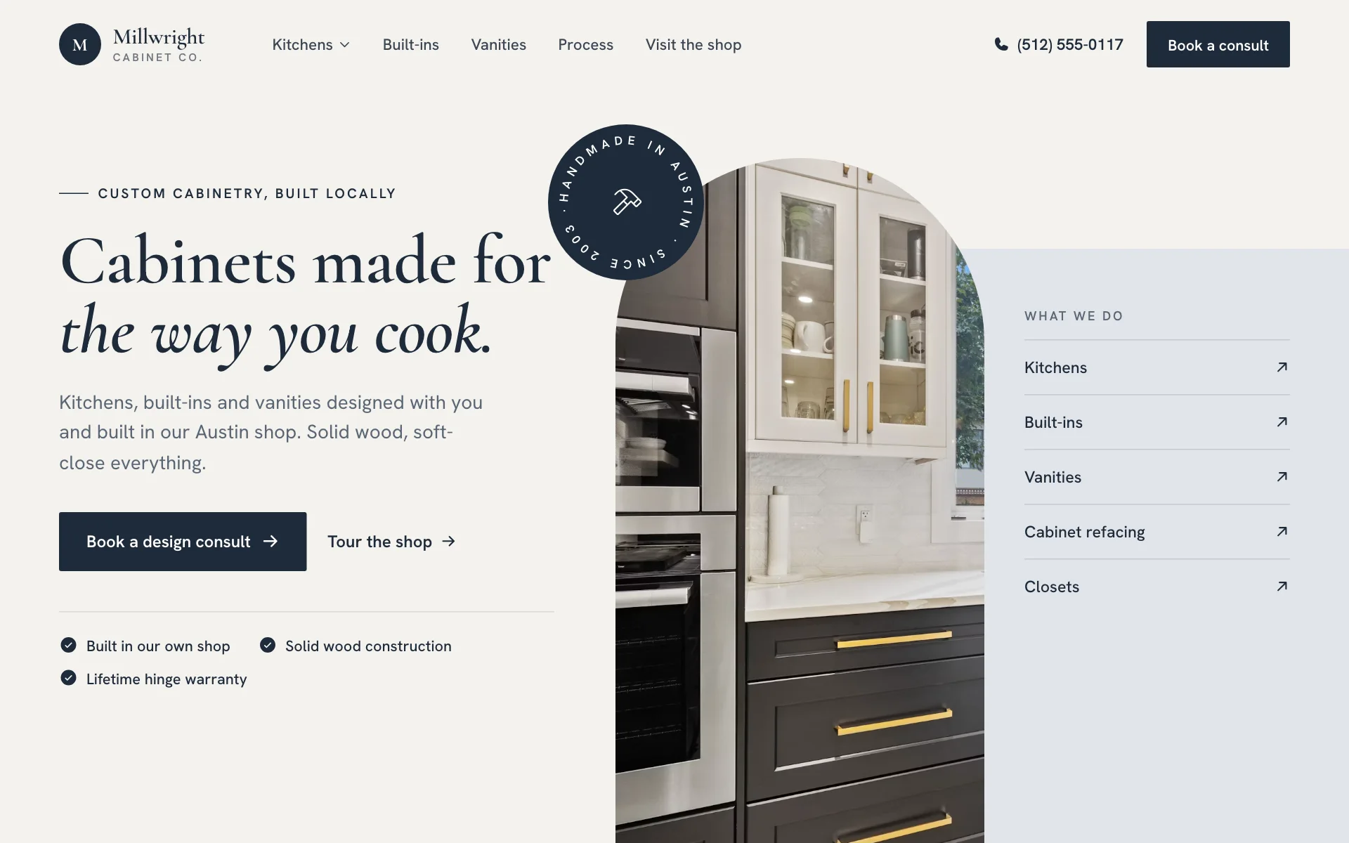 AI website for a cabinet shop, built with Pantora