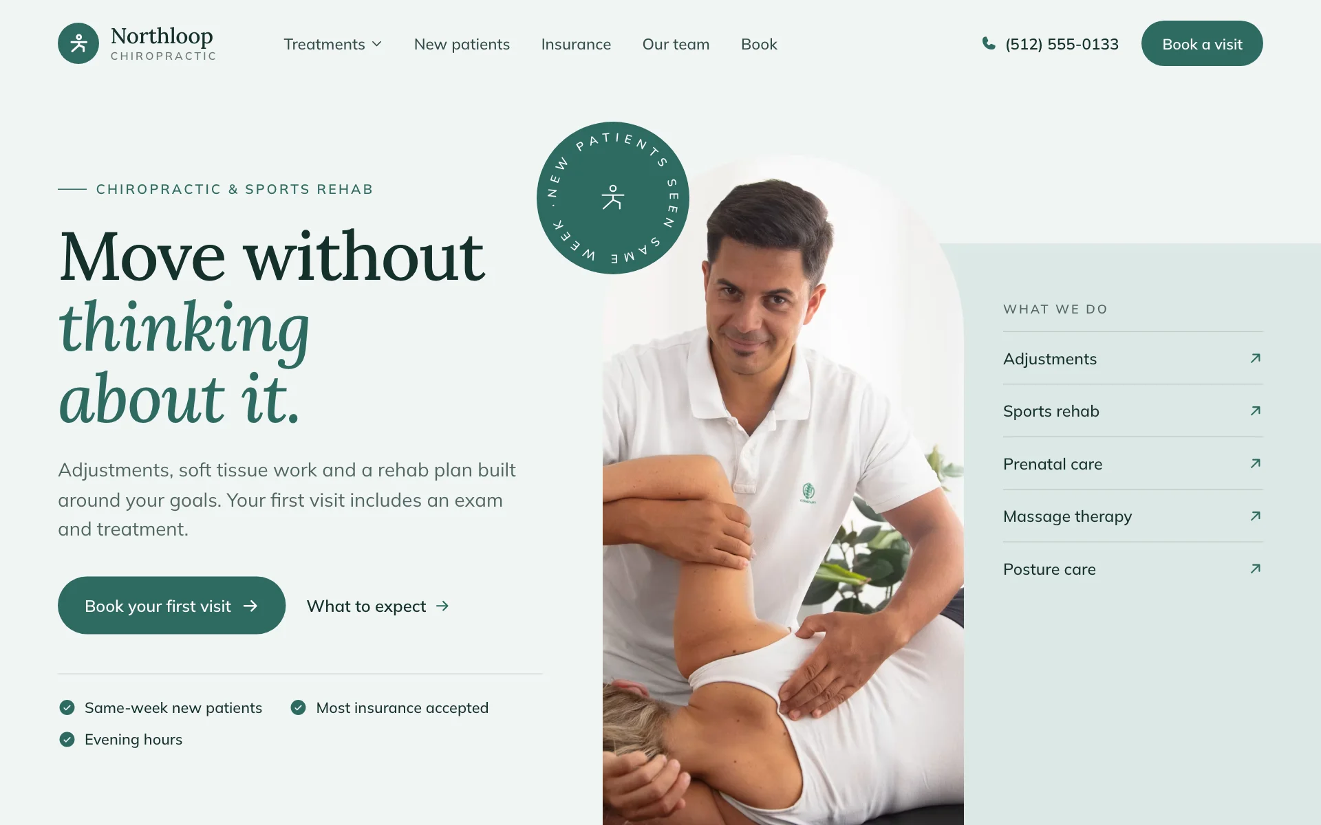 AI website for a chiropractic practice, built with Pantora