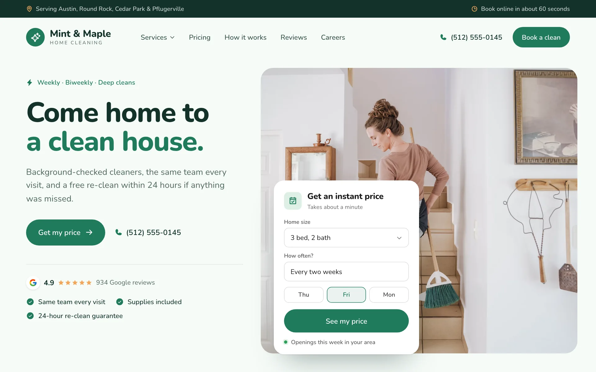 AI website for a cleaning company, built with Pantora