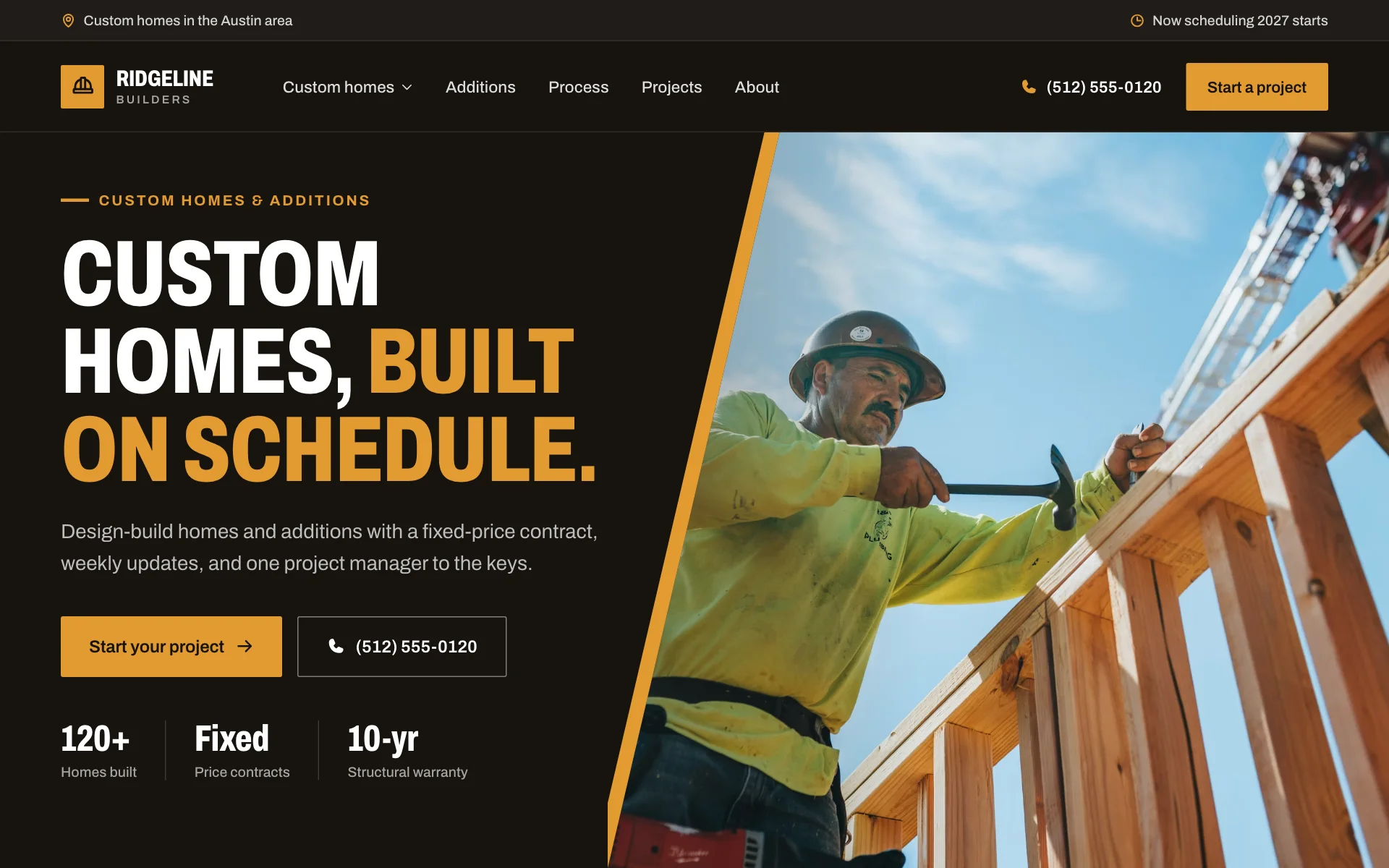 AI website for a construction company, built with Pantora