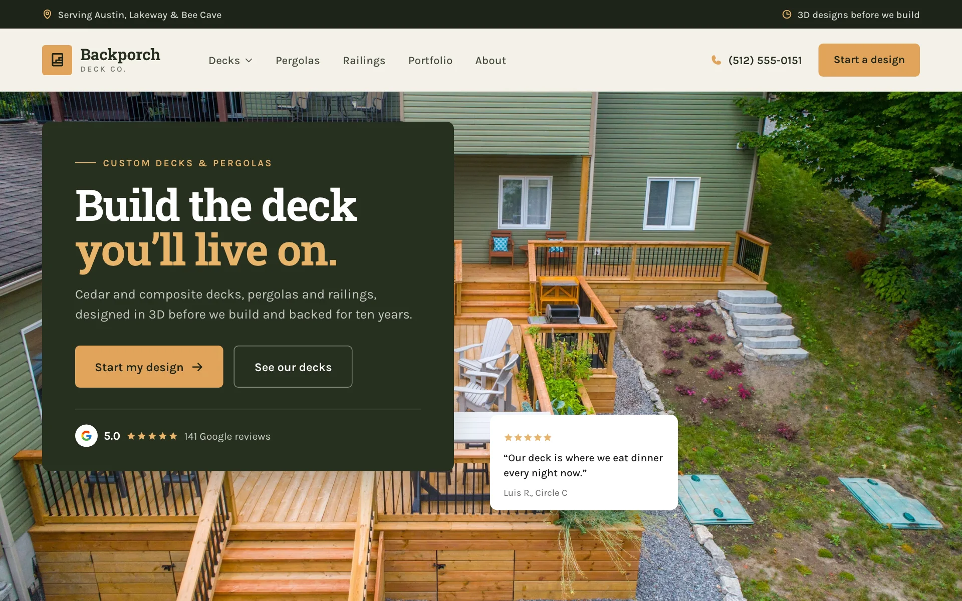AI website for a deck company, built with Pantora