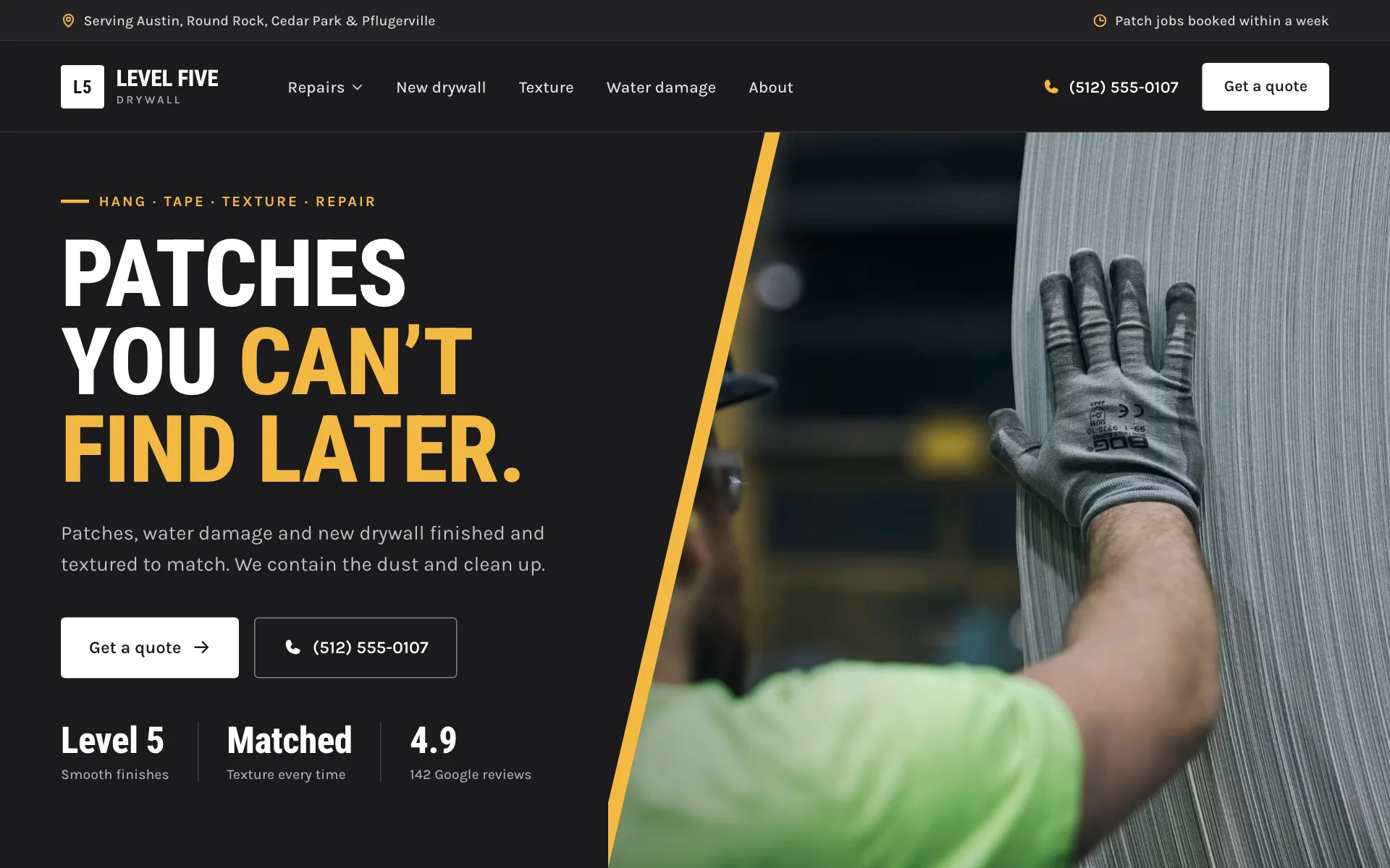 AI website for a drywall company, built with Pantora