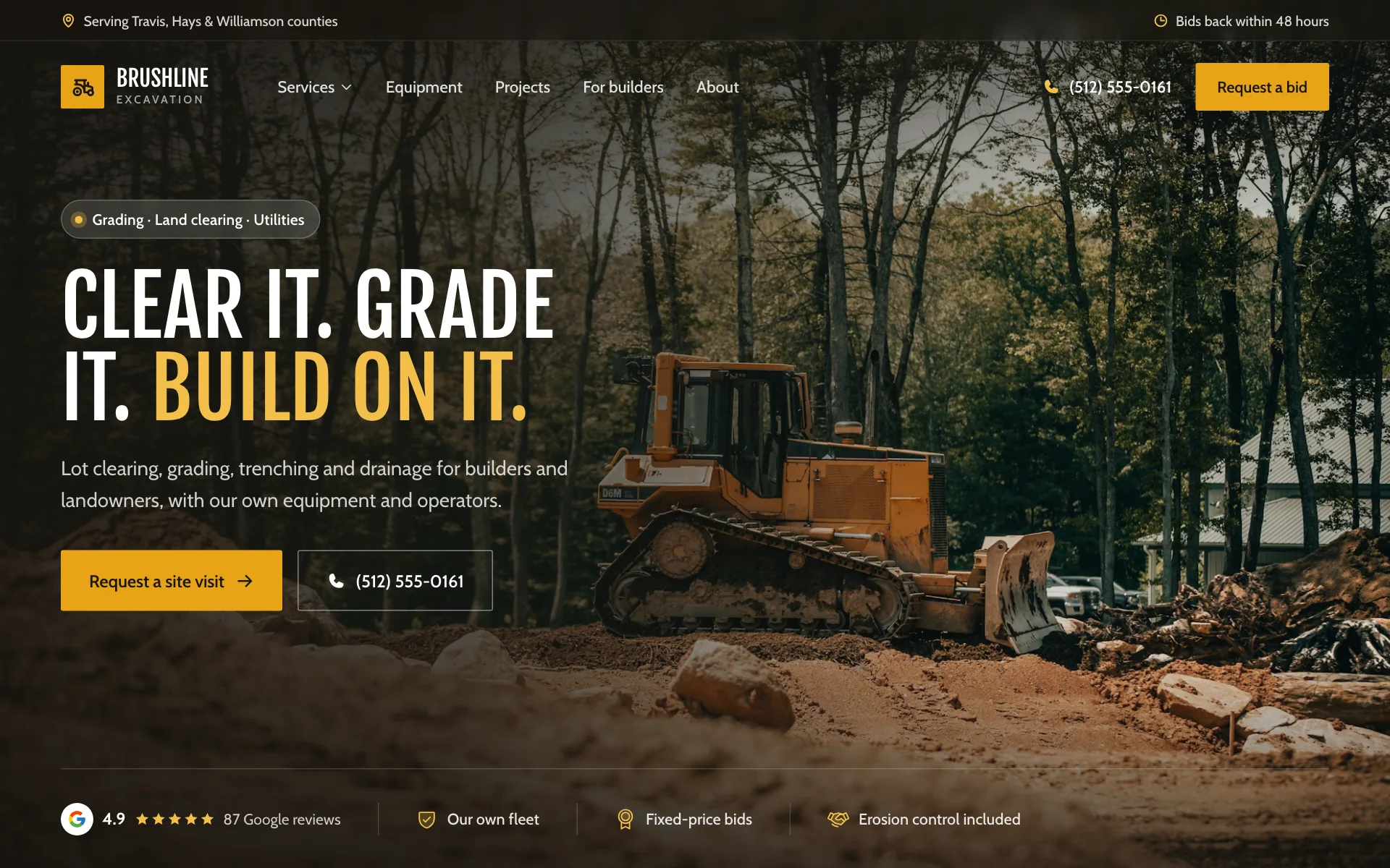 AI website for an excavation company, built with Pantora