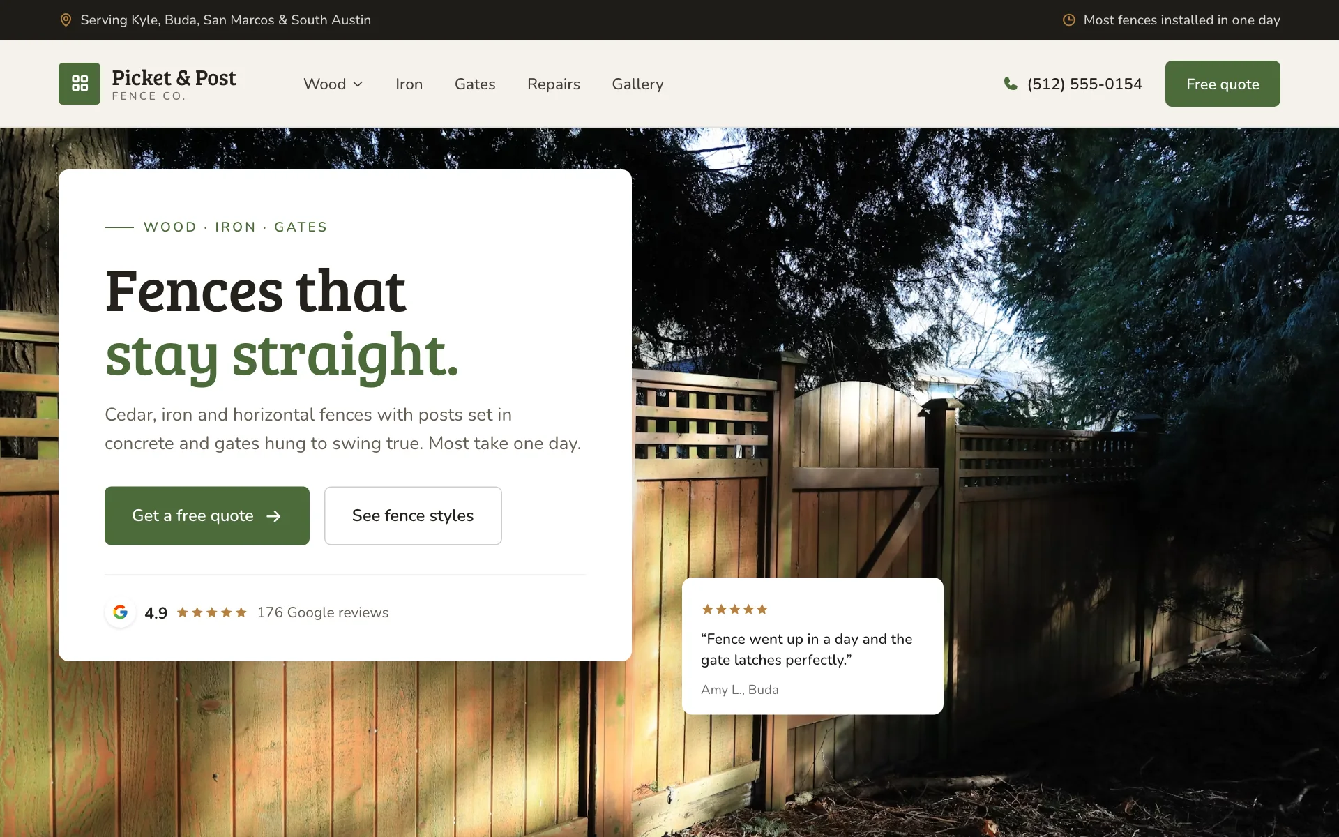AI website for a fence company, built with Pantora