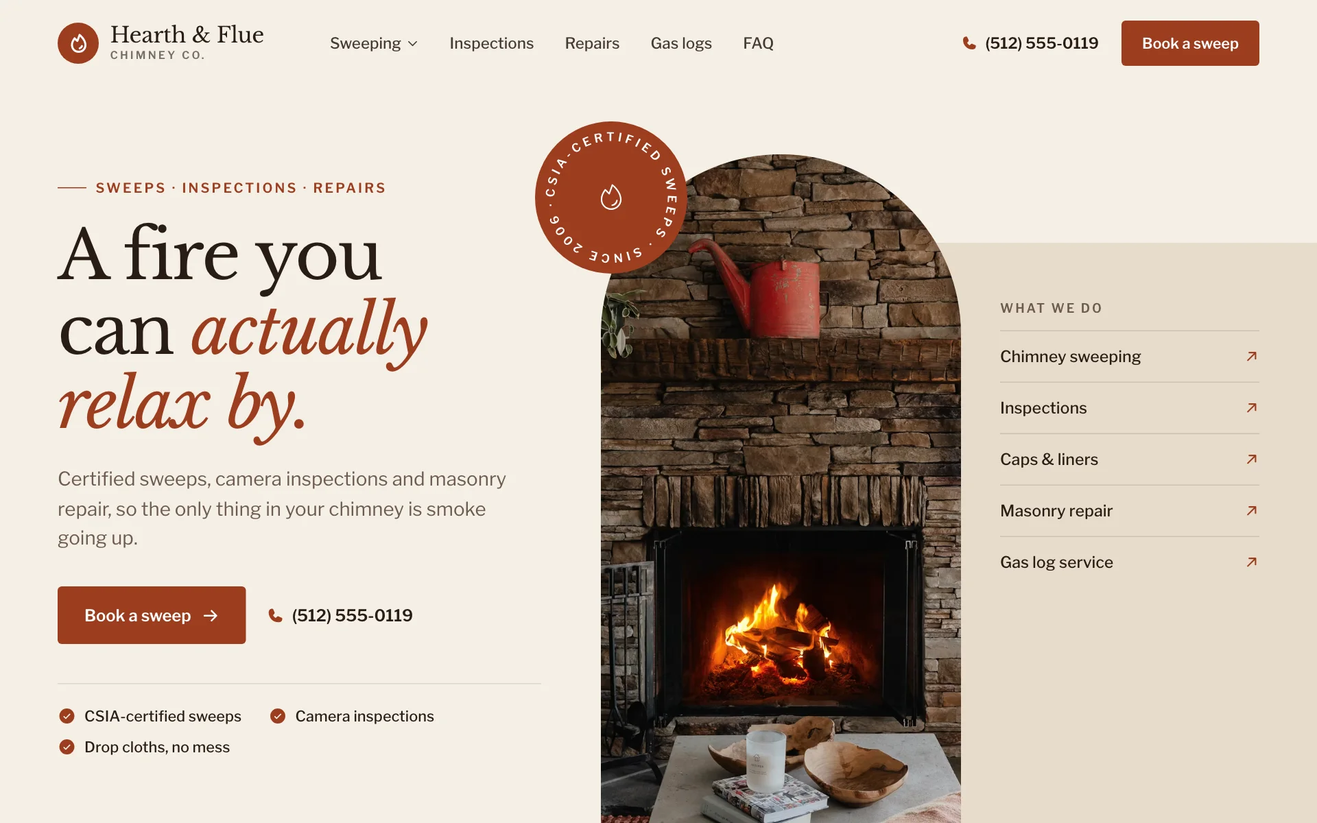 AI website for a chimney company, built with Pantora