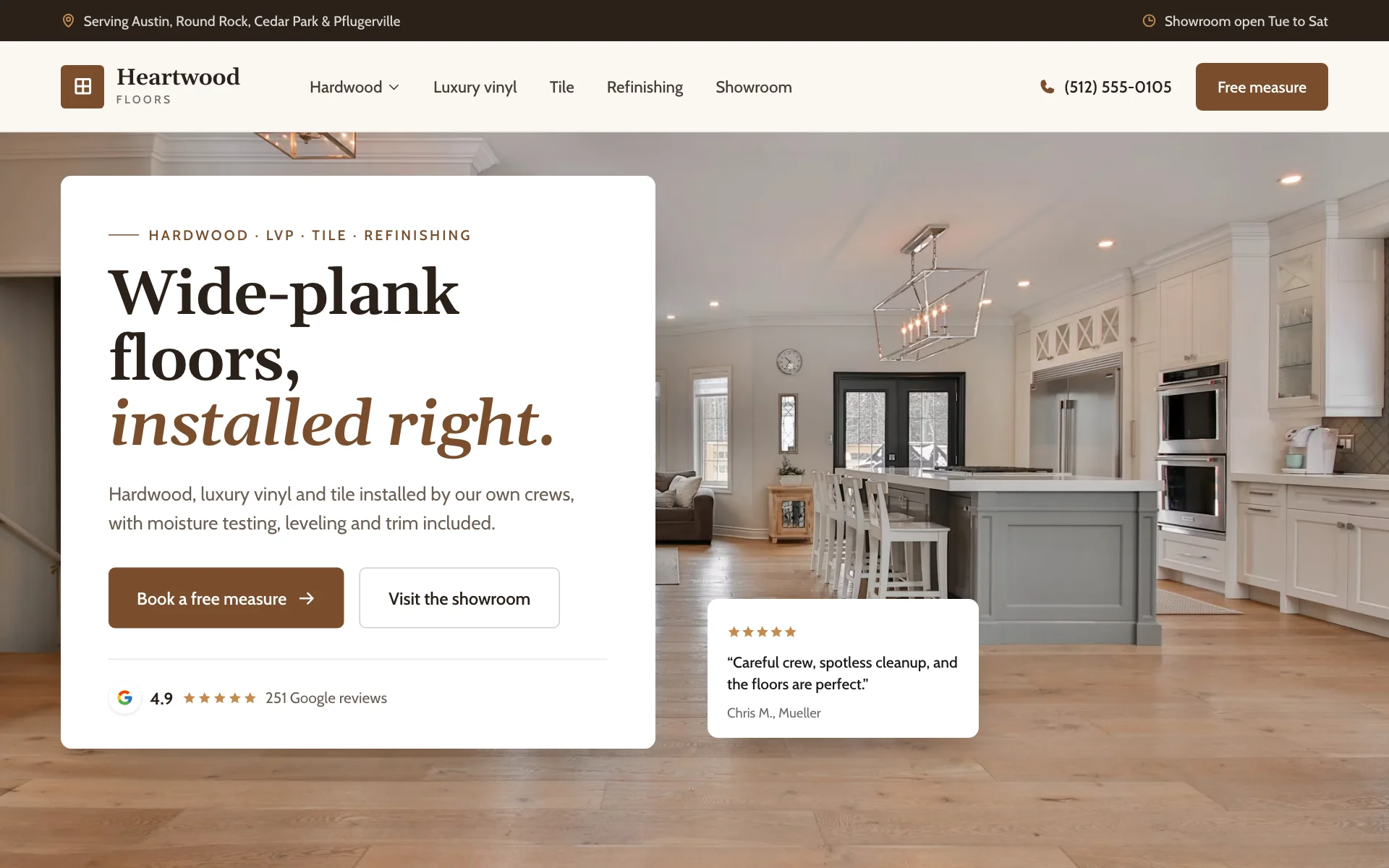 AI website for a flooring company, built with Pantora