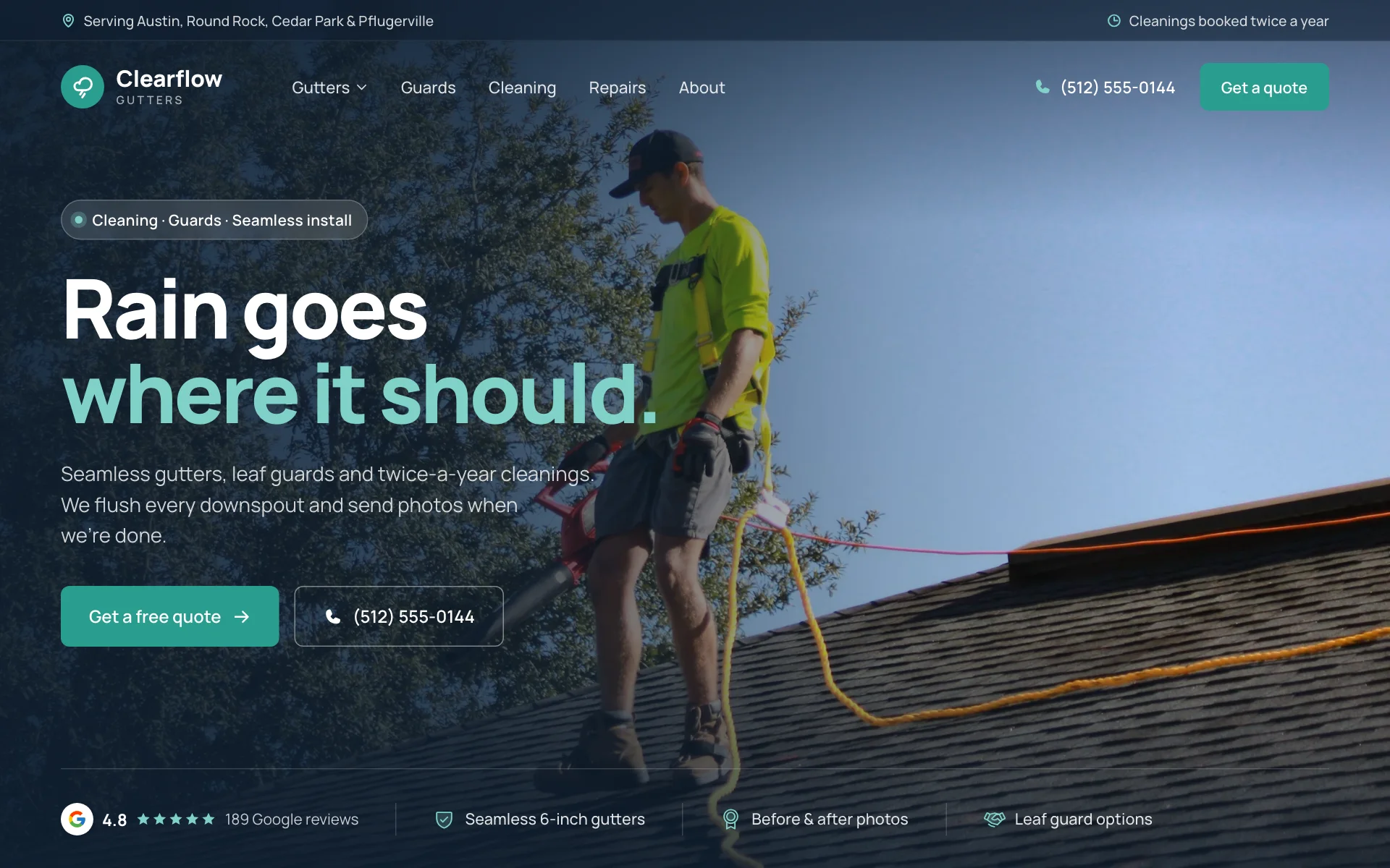 AI website for a gutter company, built with Pantora