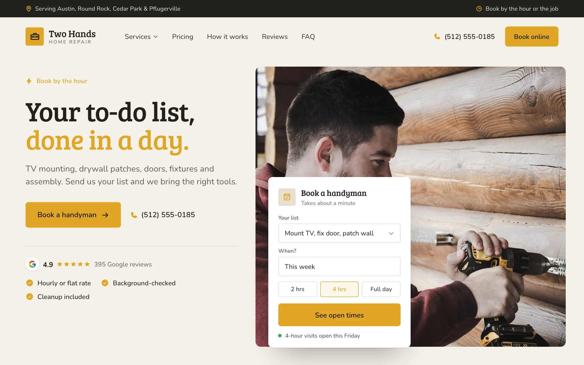 AI website for a handyman business, built with Pantora