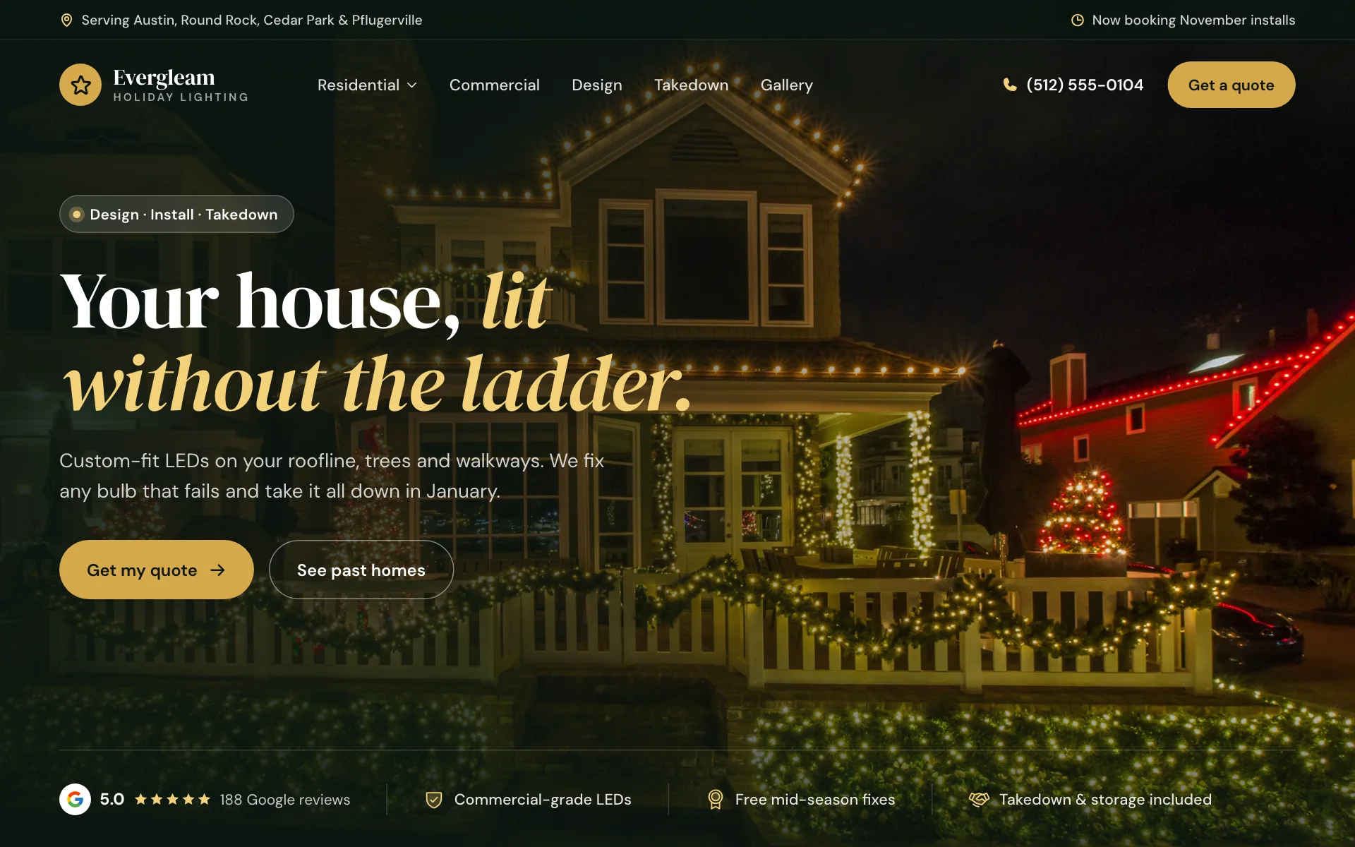 AI website for a holiday lighting company, built with Pantora