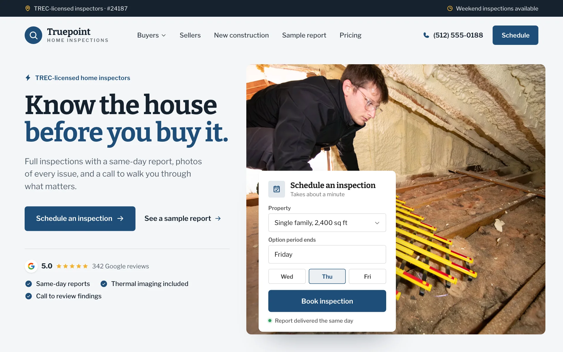 AI website for a home inspection company, built with Pantora