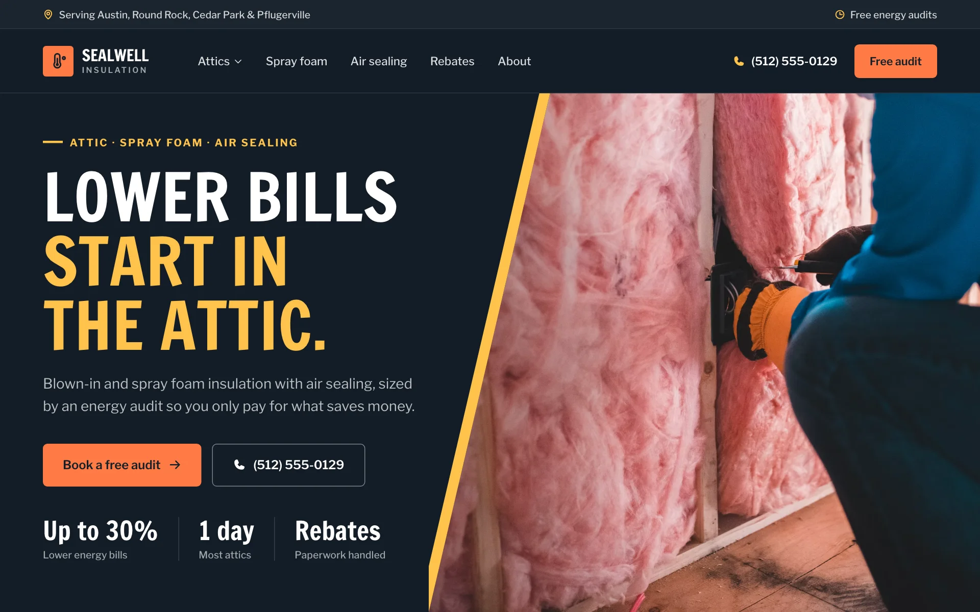 AI website for an insulation company, built with Pantora