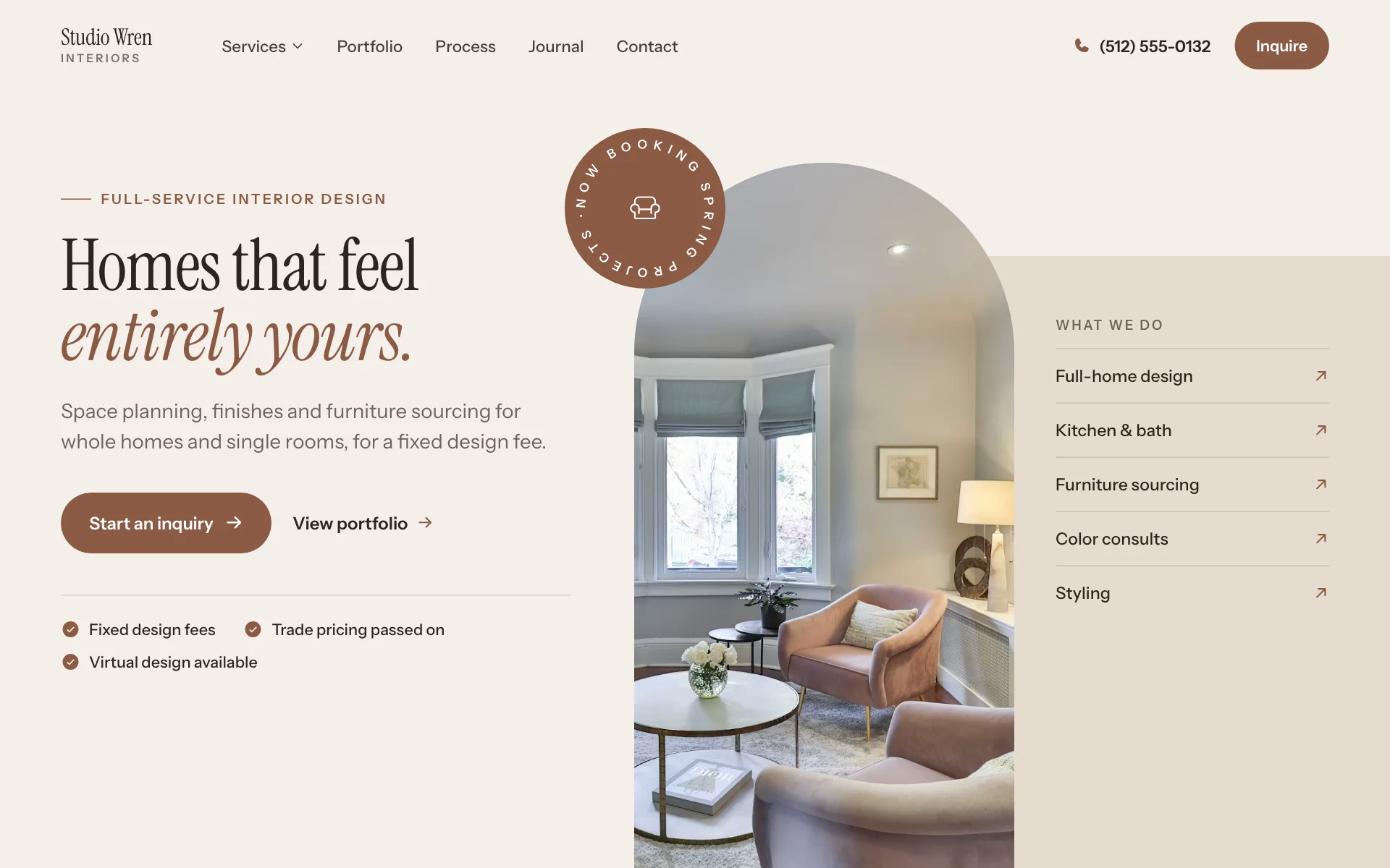 AI website for an interior design firm, built with Pantora