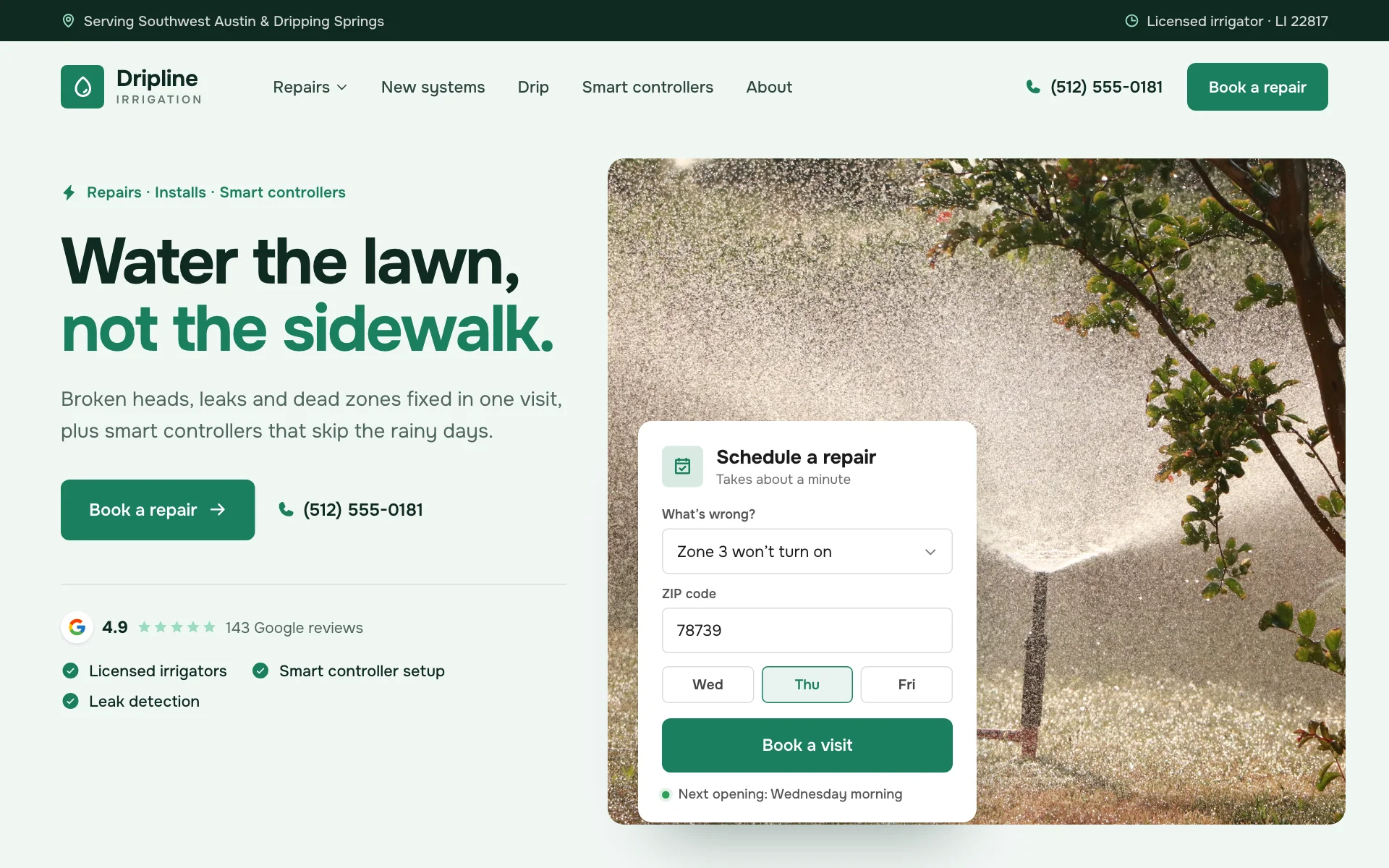 AI website for an irrigation company, built with Pantora