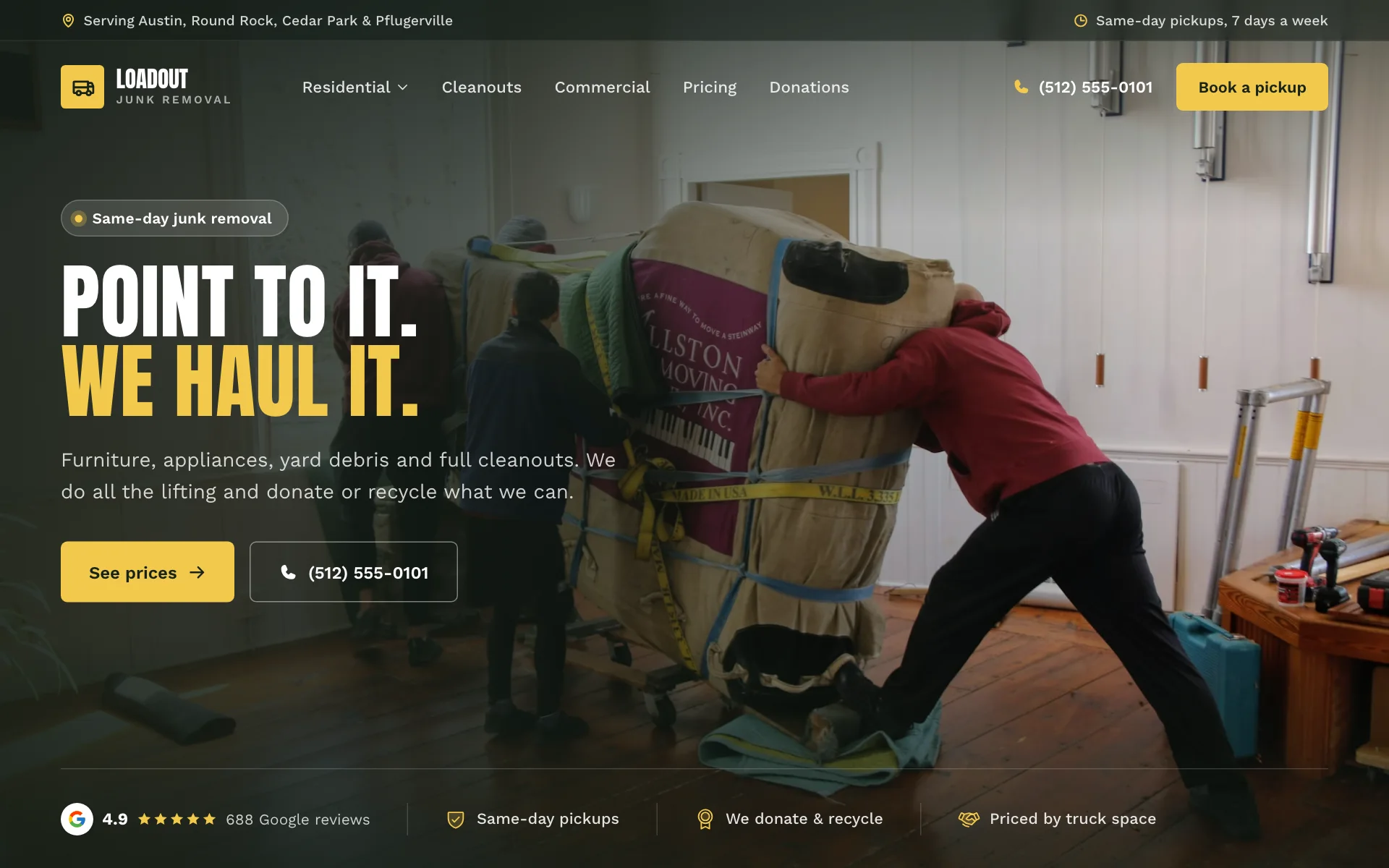 AI website for a junk removal company, built with Pantora