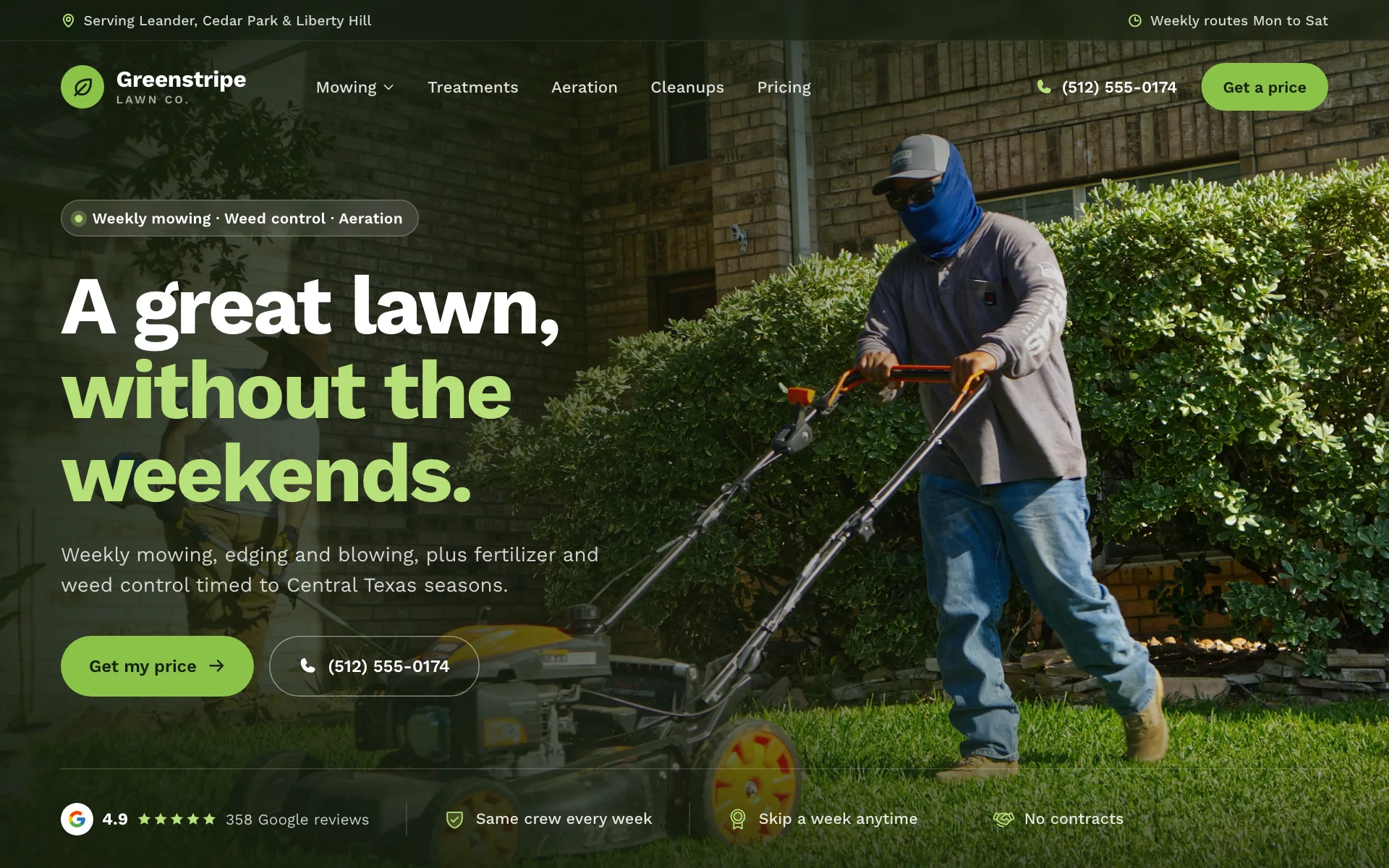 AI website for a lawn care company, built with Pantora