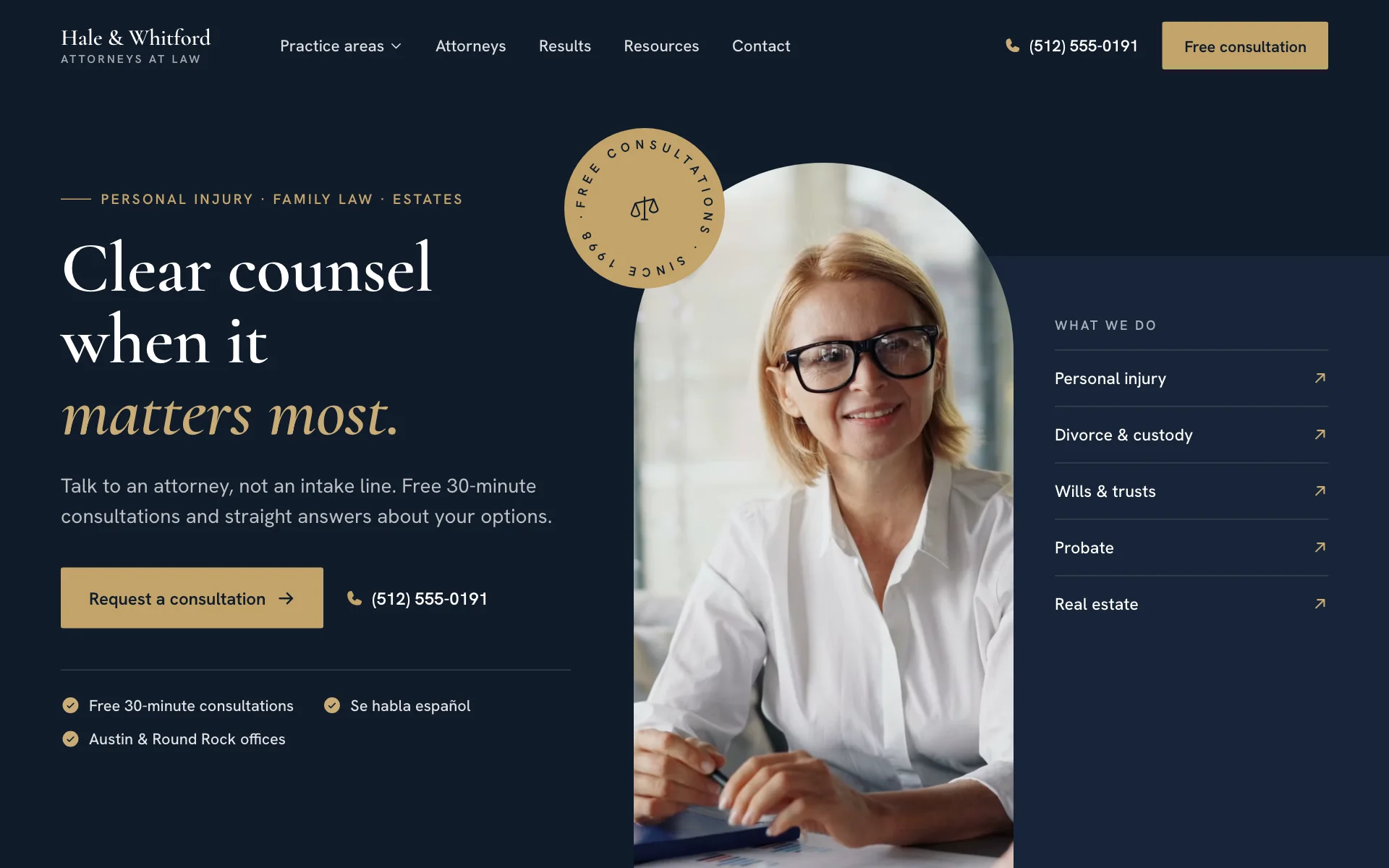 AI website for a law firm, built with Pantora