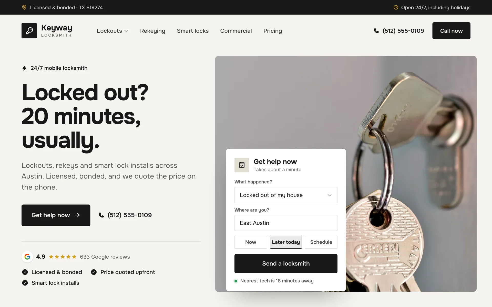 AI website for a locksmith company, built with Pantora