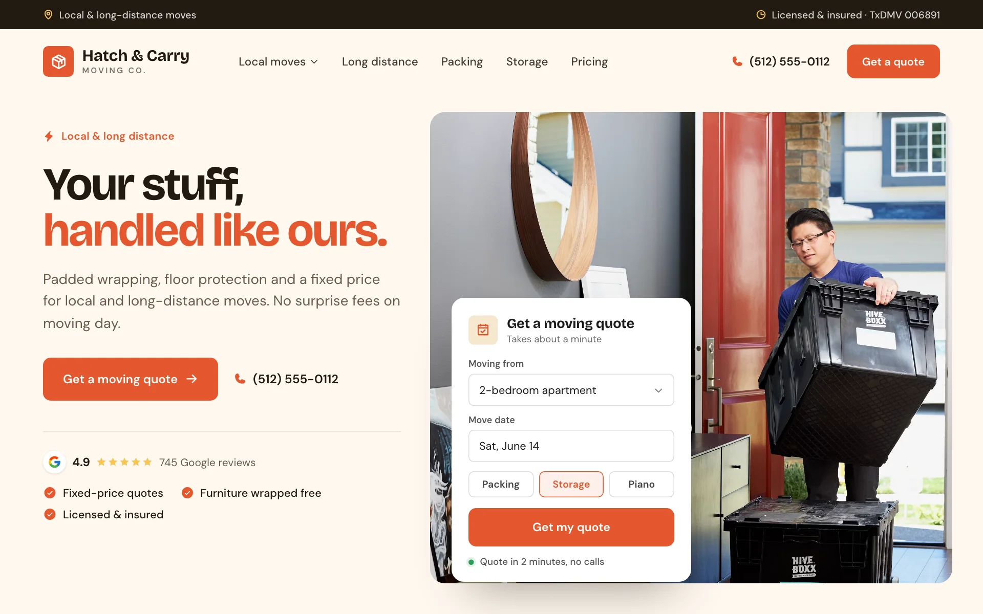 AI website for a moving company, built with Pantora