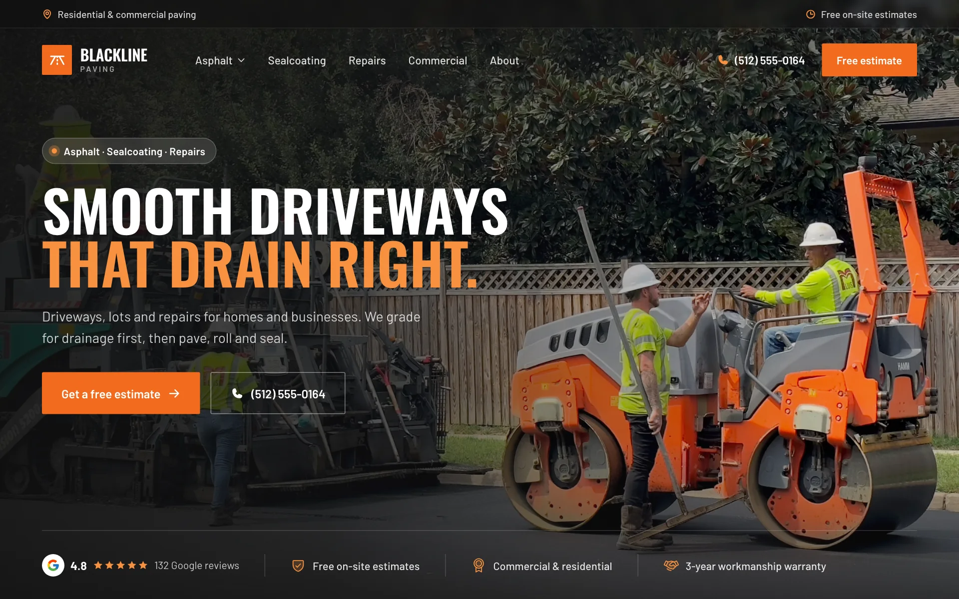 AI website for a paving company, built with Pantora