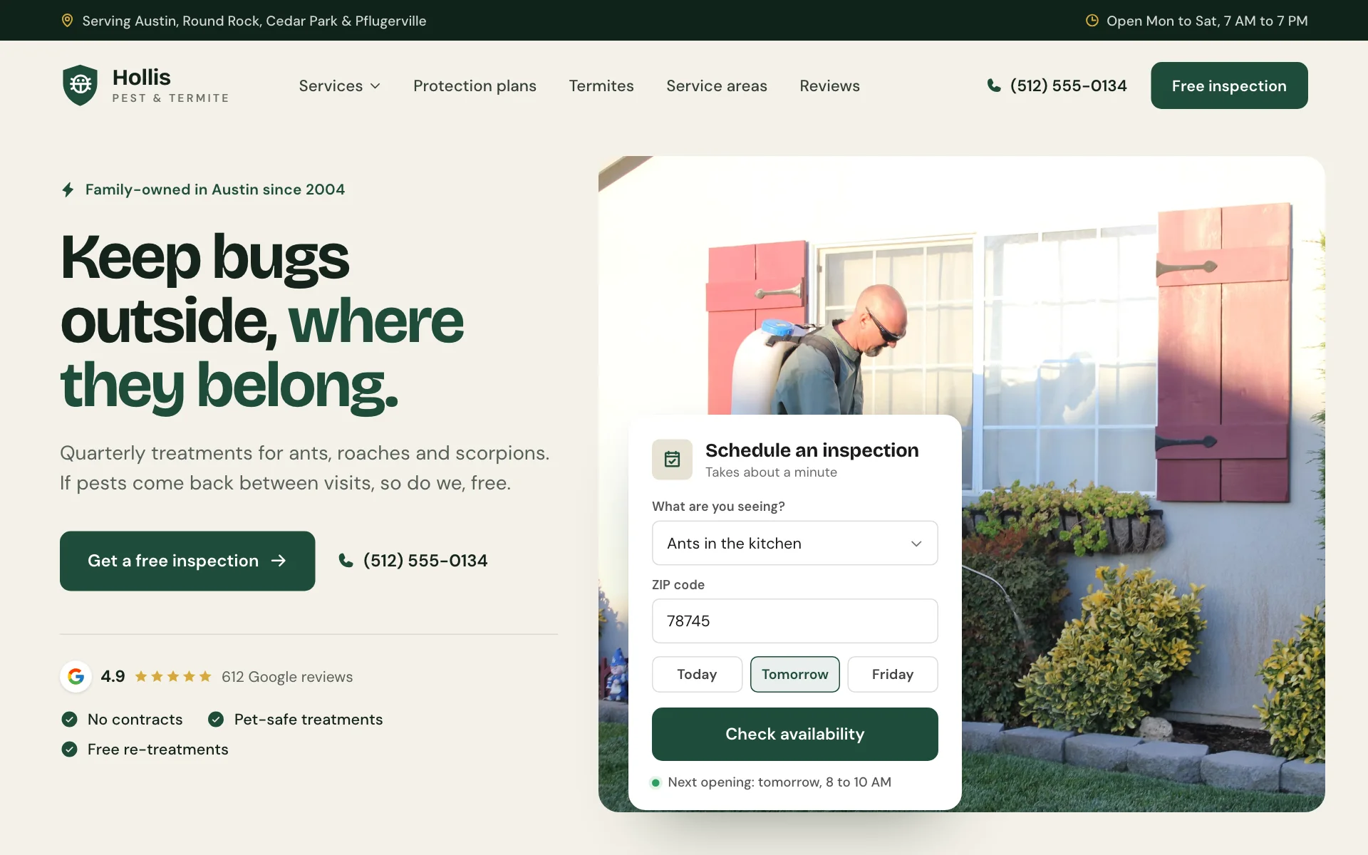 AI website for a pest control company, built with Pantora