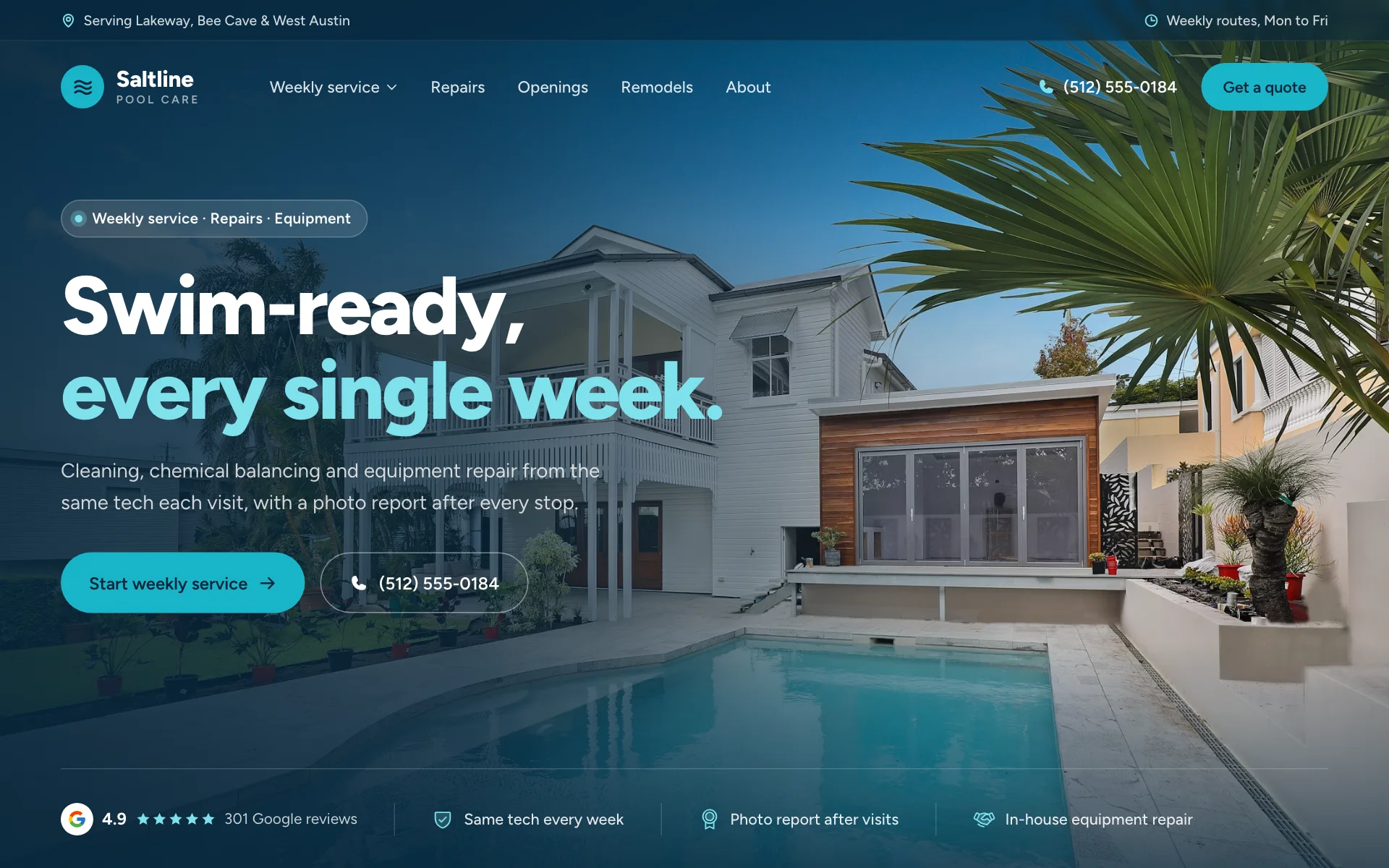 AI website for a pool service company, built with Pantora