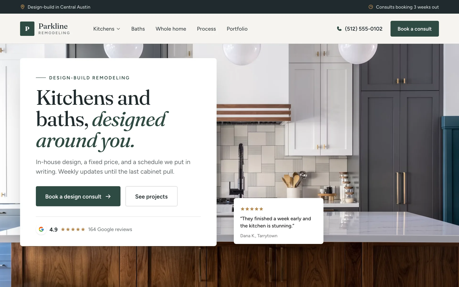 AI website for a remodeling company, built with Pantora