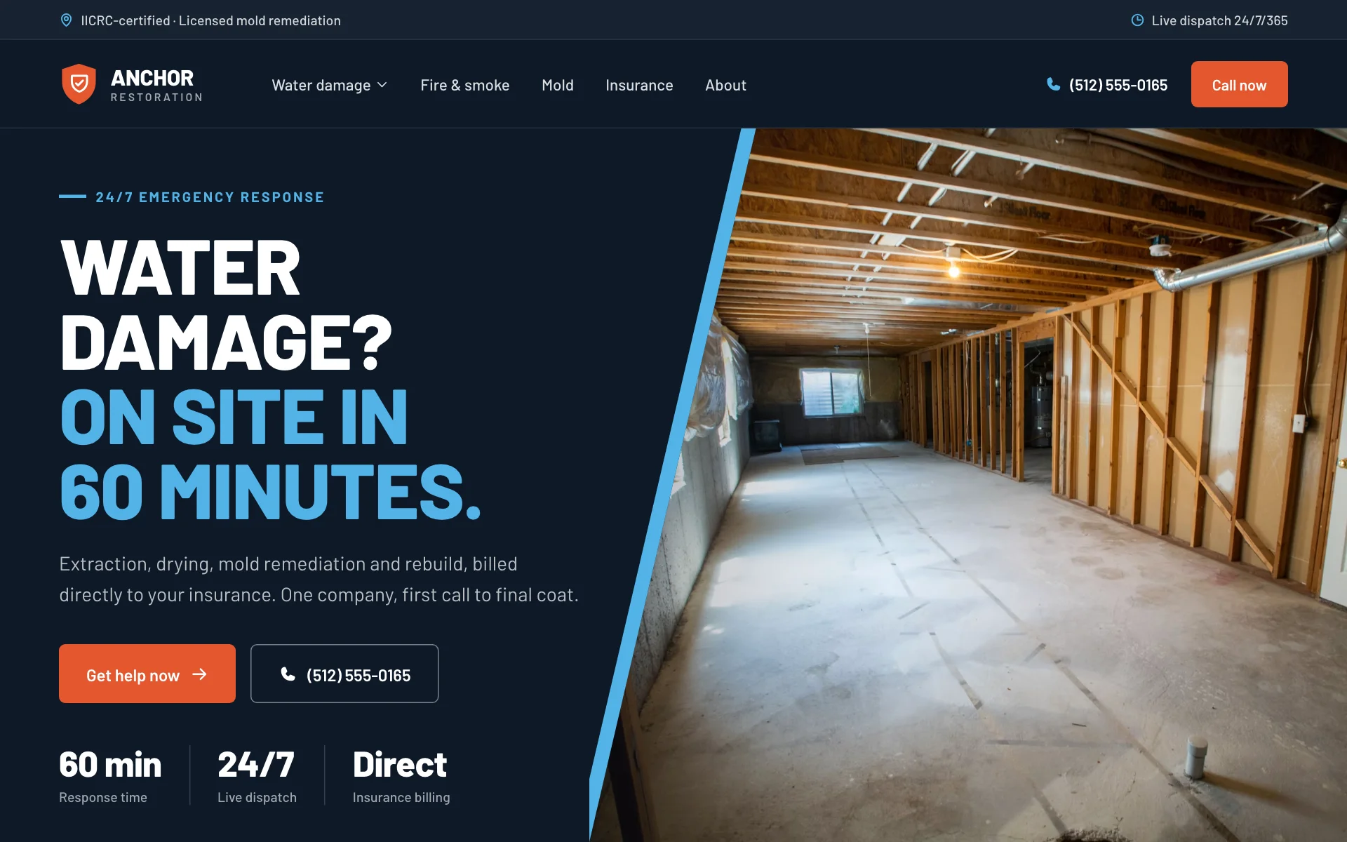 AI website for a restoration company, built with Pantora