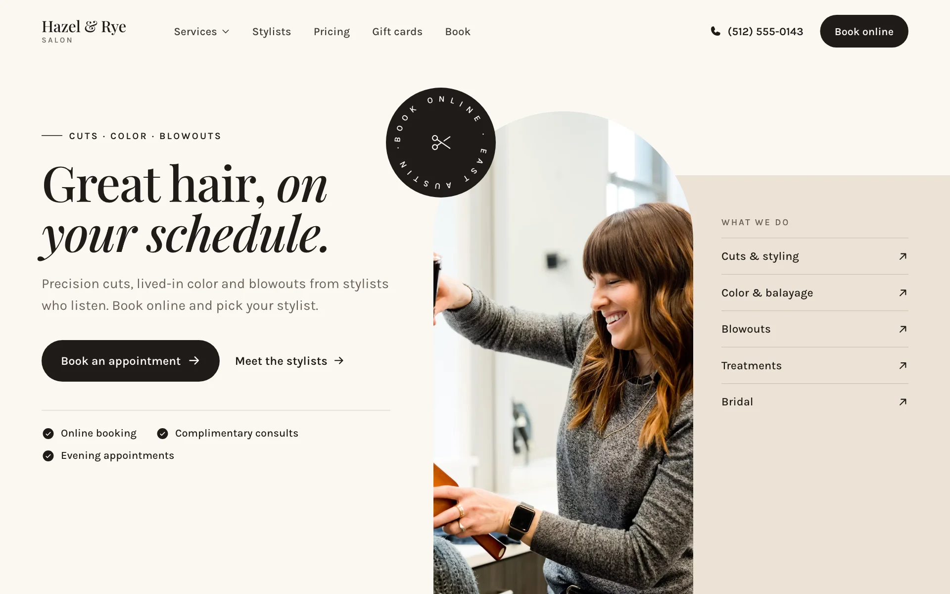 AI website for a salon or barbershop, built with Pantora