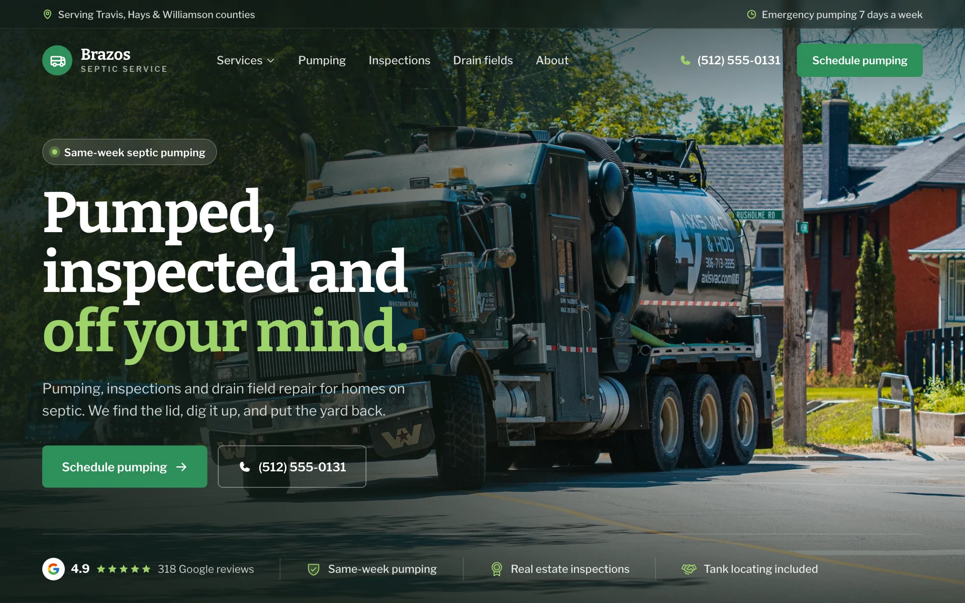 AI website for a septic company, built with Pantora