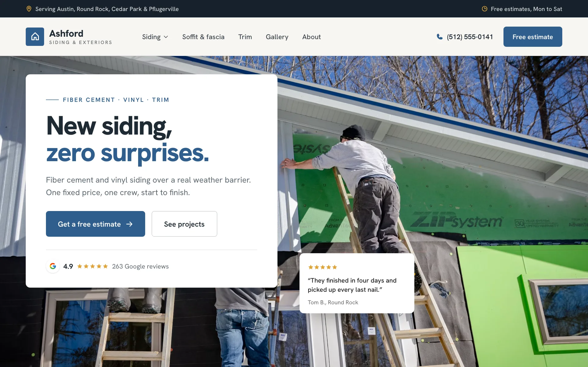 AI website for a siding company, built with Pantora