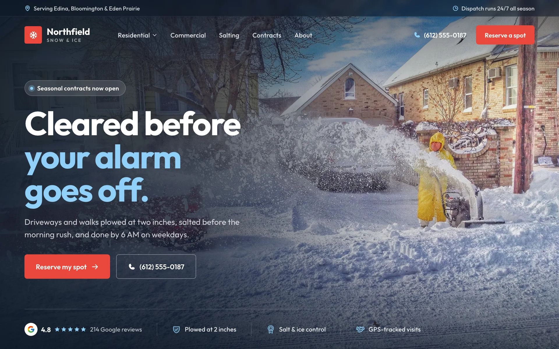AI website for a snow removal company, built with Pantora