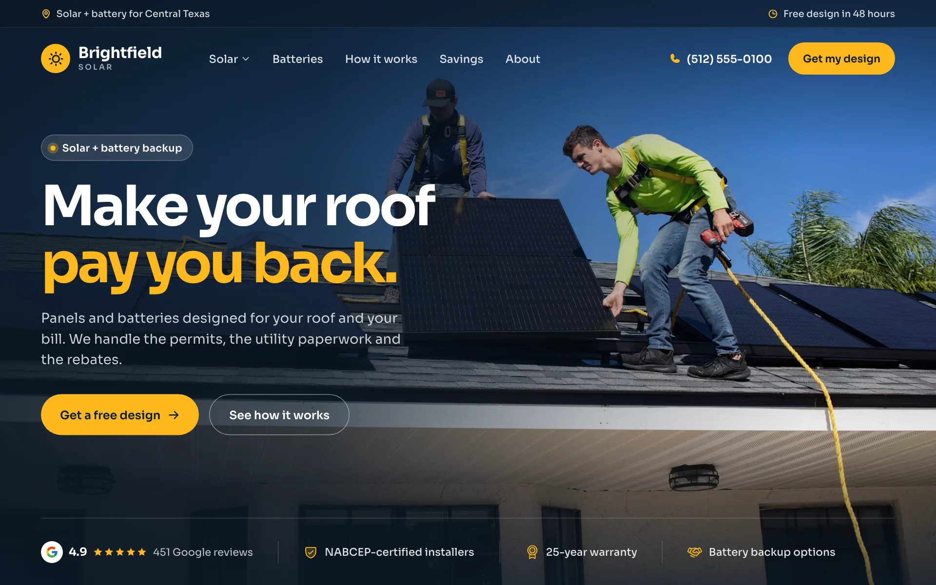 AI website for a solar company, built with Pantora