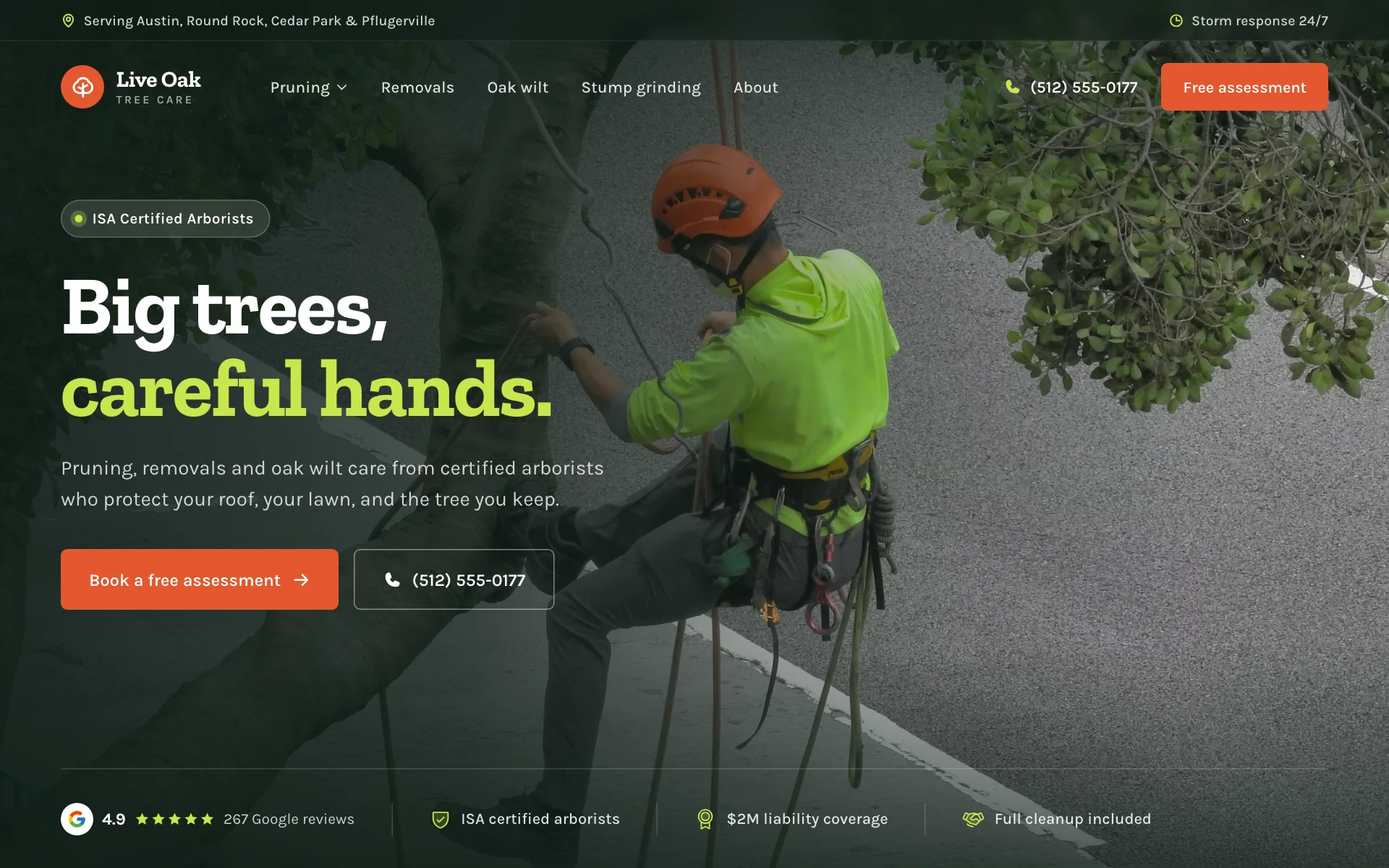 AI website for a tree service company, built with Pantora