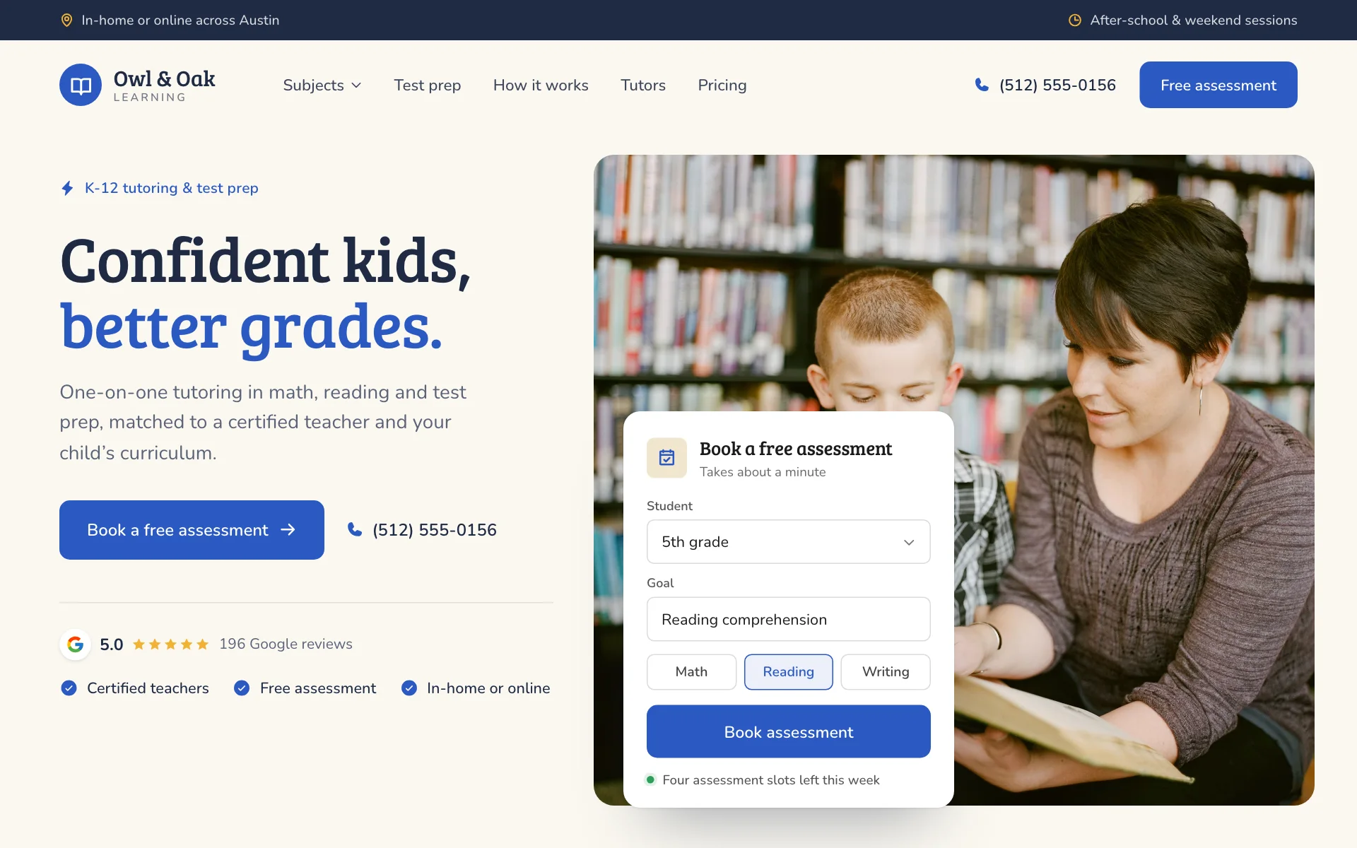 AI website for a tutoring business, built with Pantora