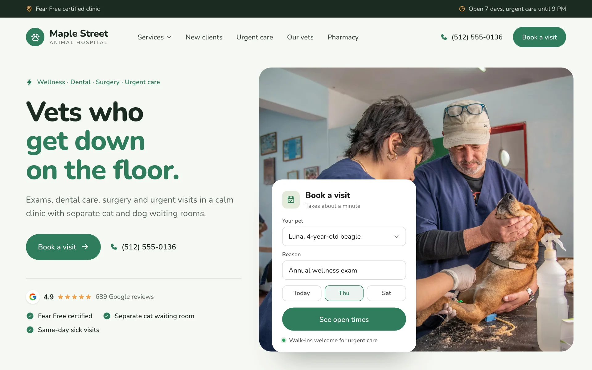 AI website for a veterinary clinic, built with Pantora