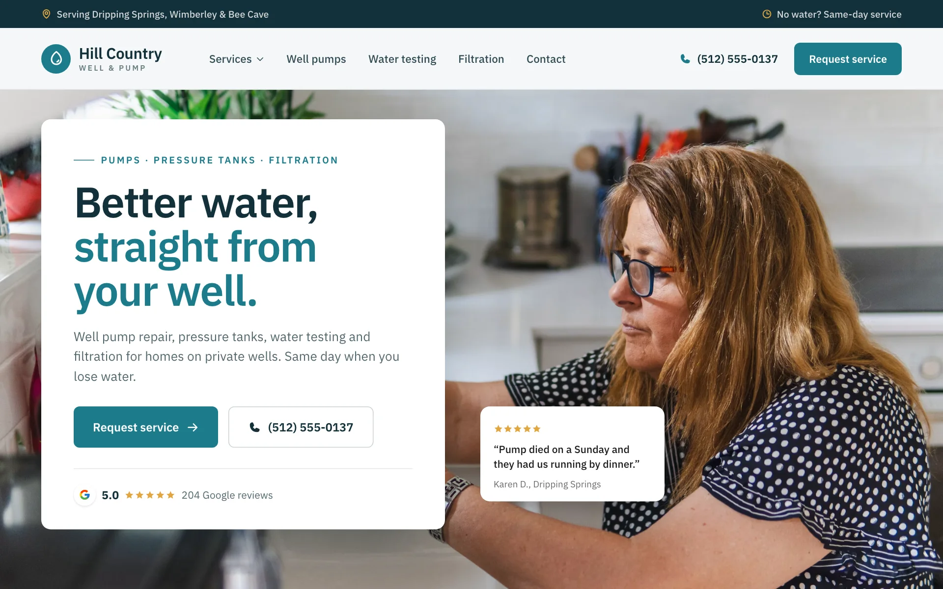 AI website for a well and pump company, built with Pantora