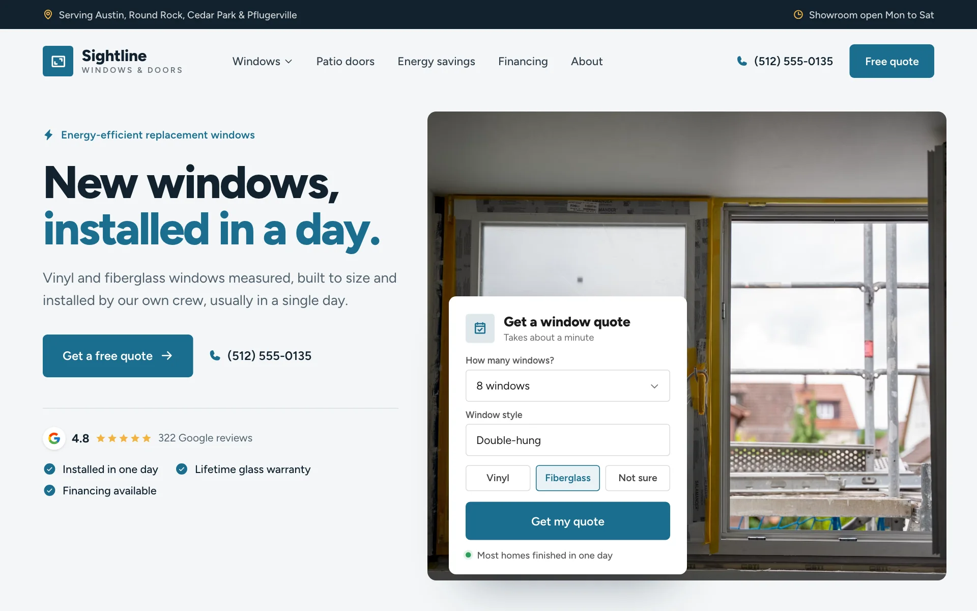 AI website for a window company, built with Pantora